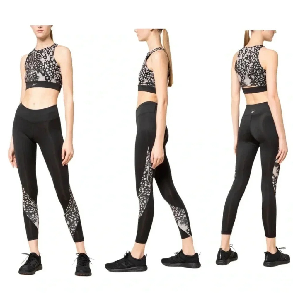 REEBOK 7/8 Legging STUDIO LUX HR 2.0 in black/ beige Size XL